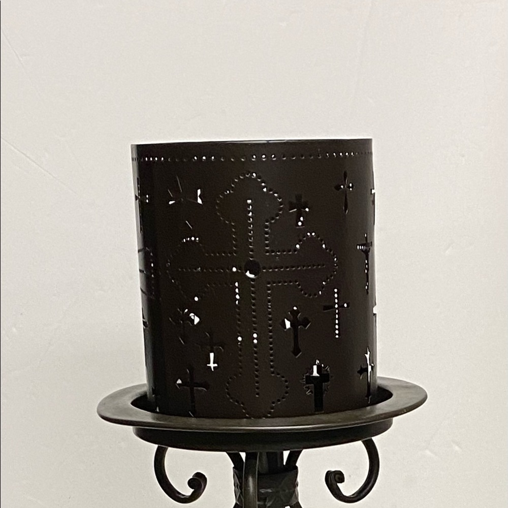 Home Interiors Ch Crosses Brown Metal Candle Cover